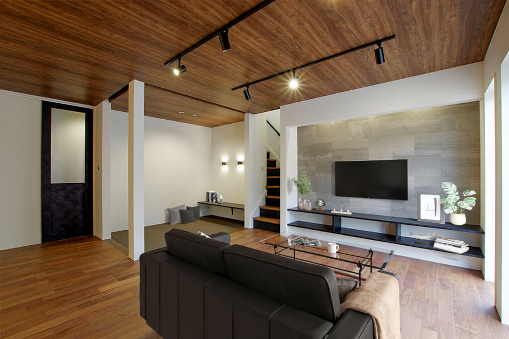 ハーバーハウスの新築 家づくり 事例「木目×ブラックがクールな広々LDK！トレンドの家事ラク動線でゆとりも生まれる家」
